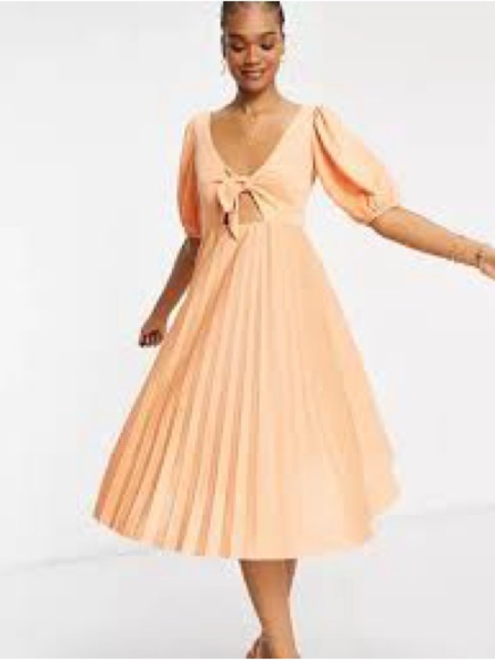 ASOS Curve Peach Pleated Tie-Front Midi Dress